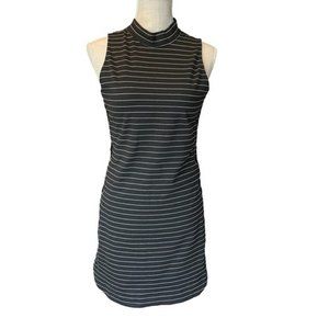 Sugarlips Black Striped Bodycon Lace Up Criss Cross Side Fitted Dress